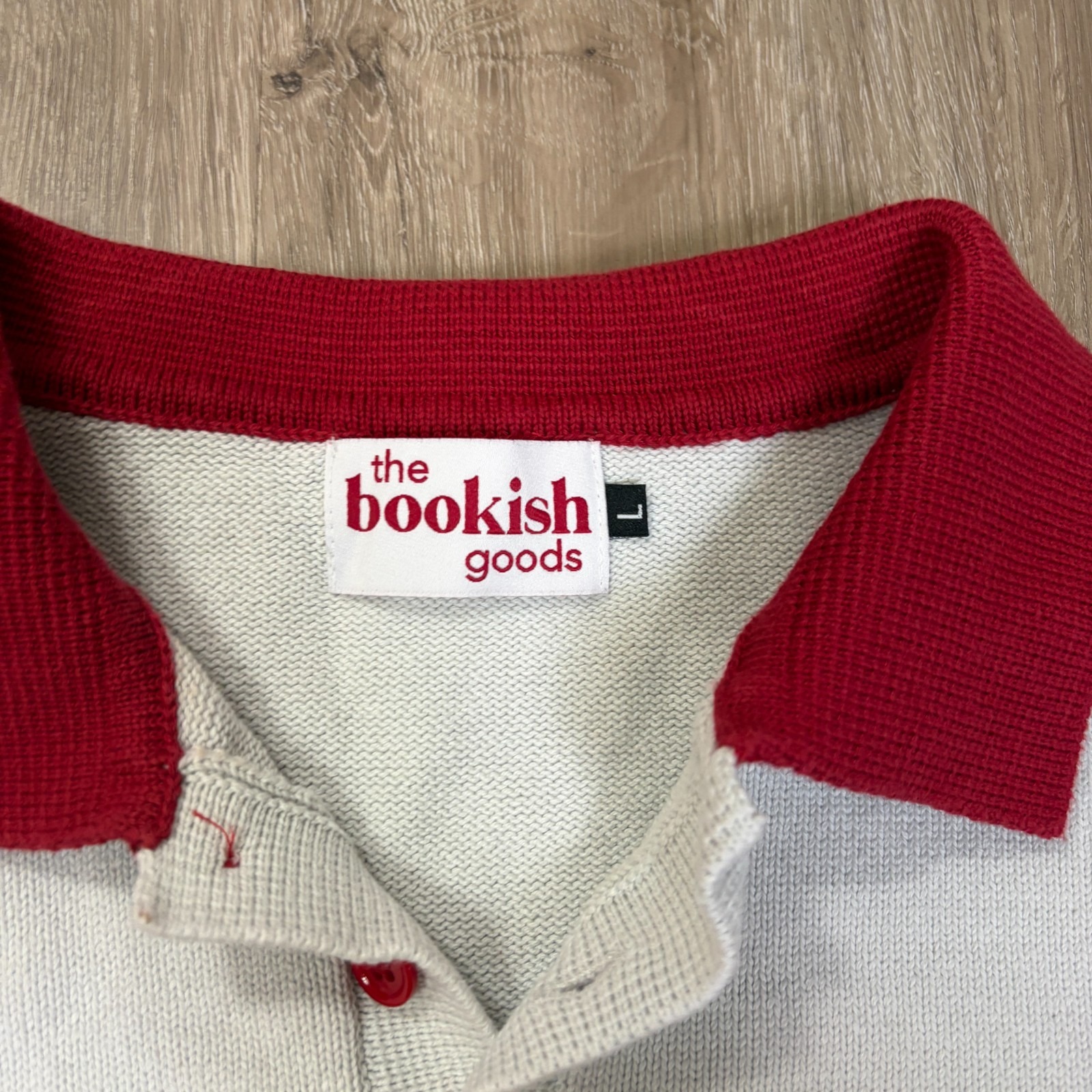 The Bookish Goods Rugby Polo Book Club Sweater Sweatshirt Size Large Knit Cotton — image 2 of 7